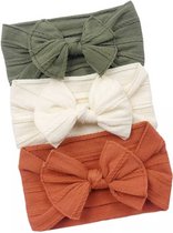 Babyhaarbandjes - Breed - Strik - Set van 3 - Assorti Legergroen, Geel RoestOranje