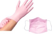 Unigloves - Bundel - 100 Roze Nitril Large wegwerp handschoenen + 50 roze wegwerp mondkapjes - Niet medich