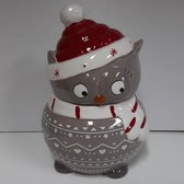 Marmite chouette de Noël gris avec détails rouges et blancs