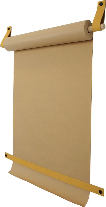 Rouleau de dessin - aux boucles d'apprentissage | OCRE JAUNE (Rouleau de papier : marron) MAINTENANT AVEC : bande détachable renforcée ! (tableaux muraux - tableaux de texte - planche à dessin)