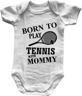 Tennis Born to Play Tennis with Mommy - Babyromper met tekst - Maat 62/68 - Korte mouw - Wit