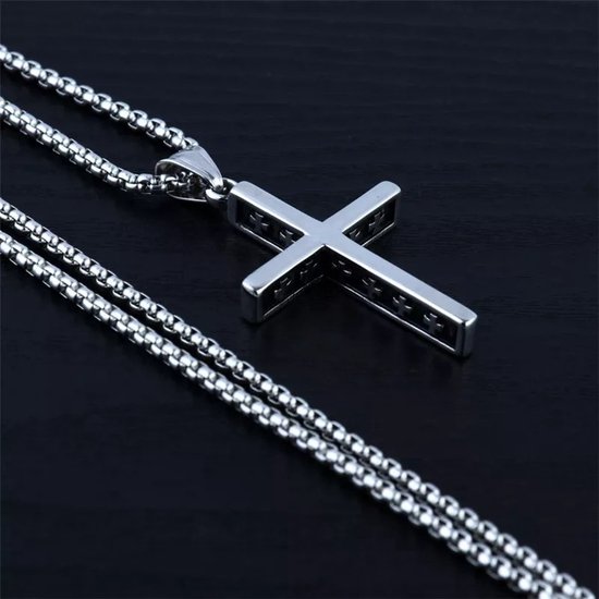 Sautoir homme long Cross argent avec toutes petites croix sur le coté de la  breloque -... | bol.com
