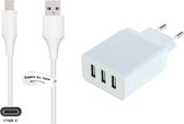 3.0A lader + 2,0m USB 3.0 C kabel. Oplader adapter met 3 poorten en robuust snoer geschikt voor o.a. Oppo A74 5G, A92, A92s, A93, A93 5G