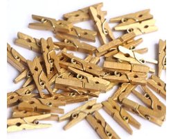 Kleine houten mini knijpers - 50 STUKS - Goud - Knijpertjes - Fotoknijpers - Geboorte wasknijpers - 2.5 CM - Kaartknijpers - Foto knijpers - Knijper om foto's aan op te hangen - Fotohouder - Knijpers - Wasknijpers - Kerstkaart hangers - Decoratie
