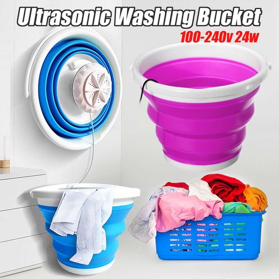 Wasmachine: 10L - Ultrasoon - Opklapbaar - Wasmachine - Emmer - Wastafel - Turbo - Automatisch - Elektrische rol - Reiniger - Mini - Draagbaar - Blauw, van het merk Merkloos