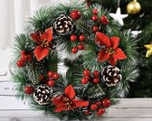 Kerstkrans - Kerstdecoratie - 32cm - Met dennenappels - Rood en groen