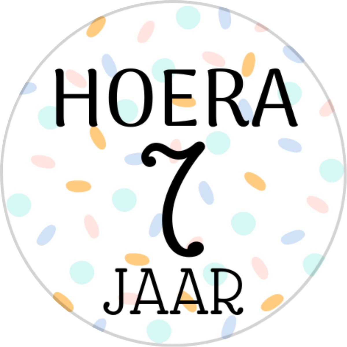 Traktatiestickers Hoera 7 Jaar - Stickervel - Cadeausticker - Wensetiket - Rond 40 mm - Sluitsticker - 20 stuks - Wit Pastel Groen Geel Roze Groen Blauw Paars Confetti - Sticker 7e Verjaardag - Kinder Traktatie - Basisschool Kinderfeestje Feest — afbeelding 5