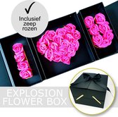 LOVELO®️ Explosion Flower Box I LOVE U - Luxe Geschenkdoos - Flowerbox - Giftbox - Explosion Box - 25 x 25 x 18 cm - Zwart - Inclusief Roze Zeep Rozen