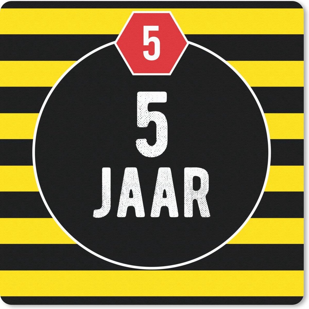 Muismat 30x30 cm - Mousepad Jubileum - 5 jaar - Geel - Zwart - Muismatten