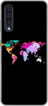 Geschikt voor Samsung Galaxy A50 hoesje - Wereldkaart - Kleur - Waterverf - Siliconen Telefoonhoesje