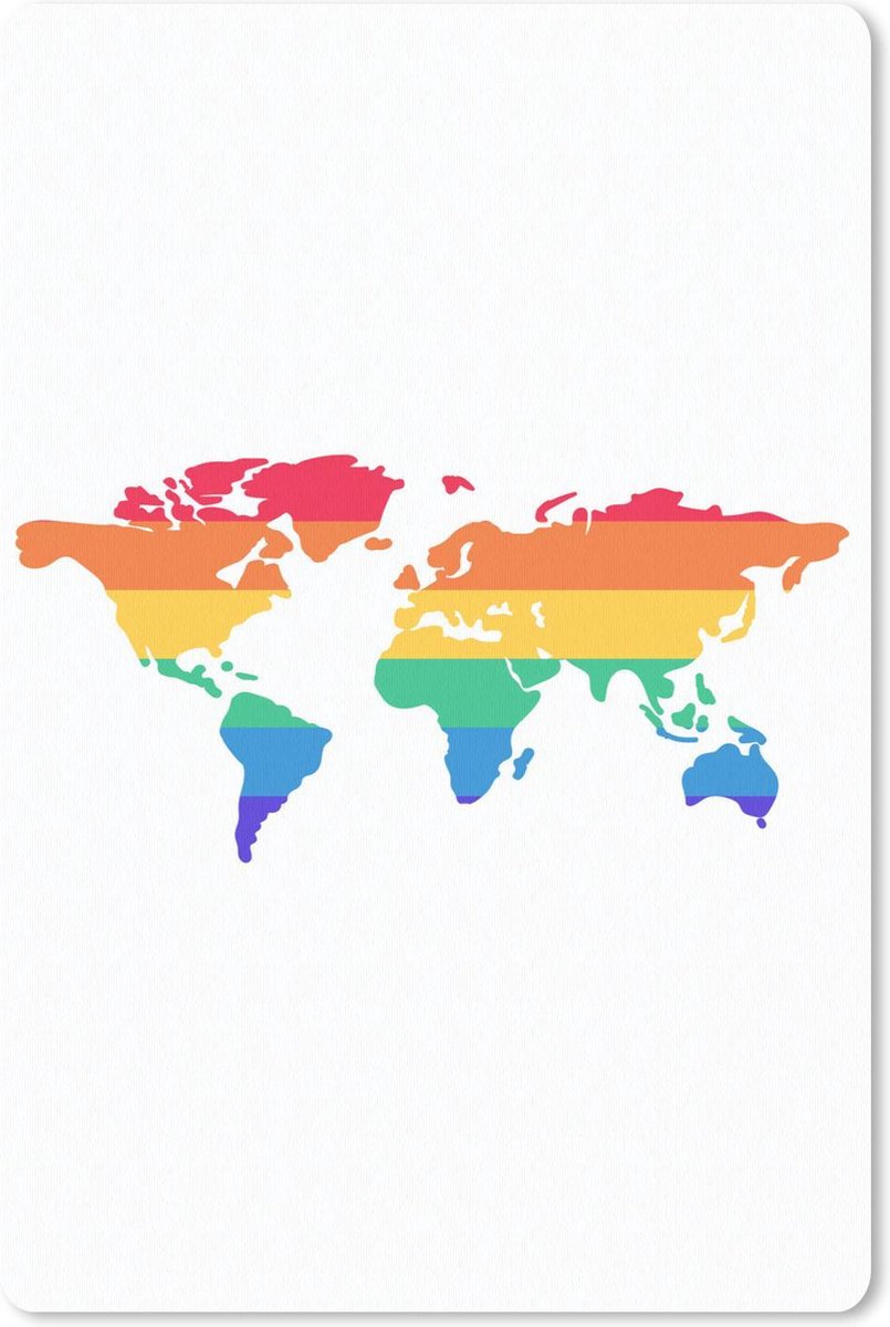 Muismat - Mousepad - Kaart - Wereld - Pride vlag - 40x60 cm
