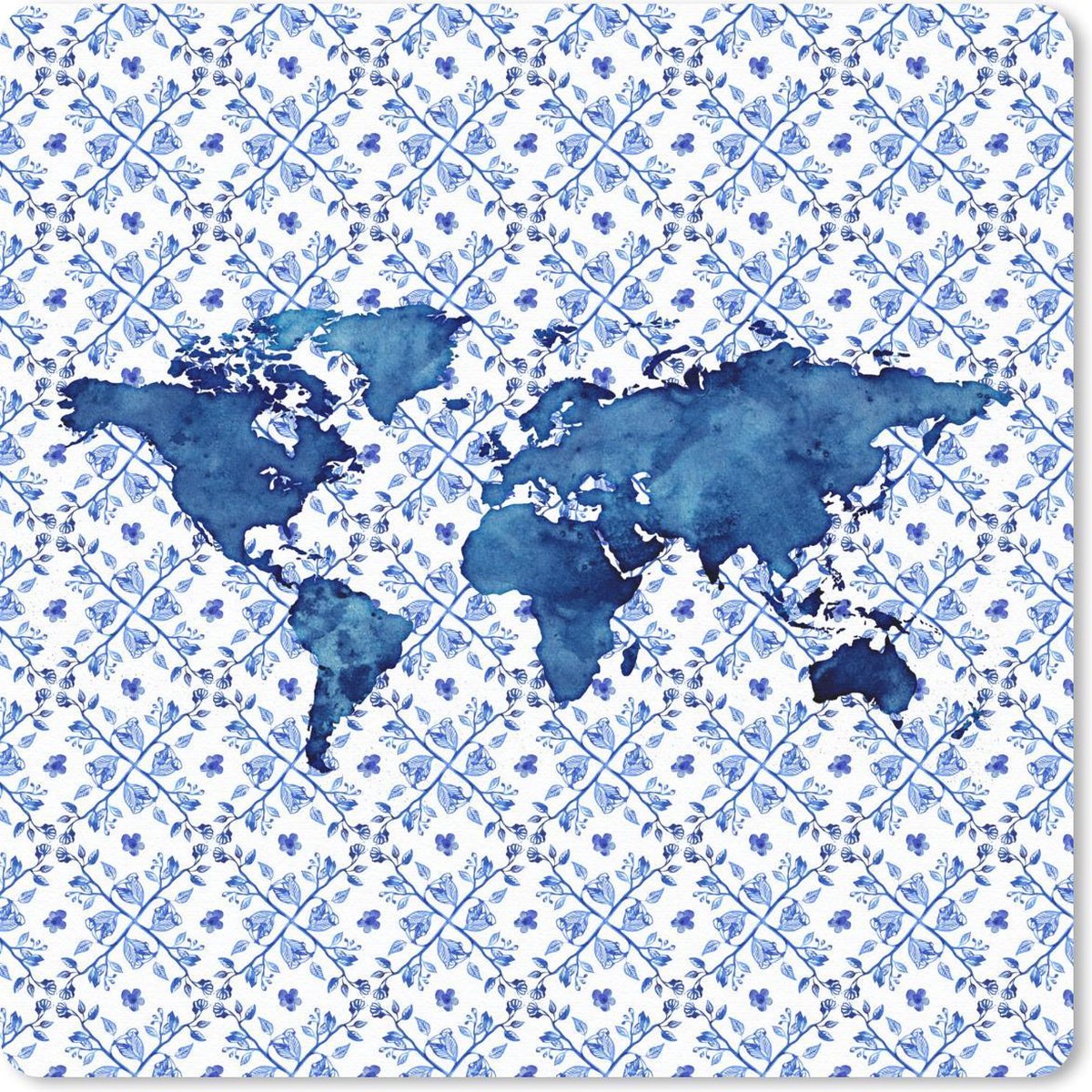Muismat 20x20 cm - Mousepad Kaart - Wereld - Delfts blauw - Muismatten