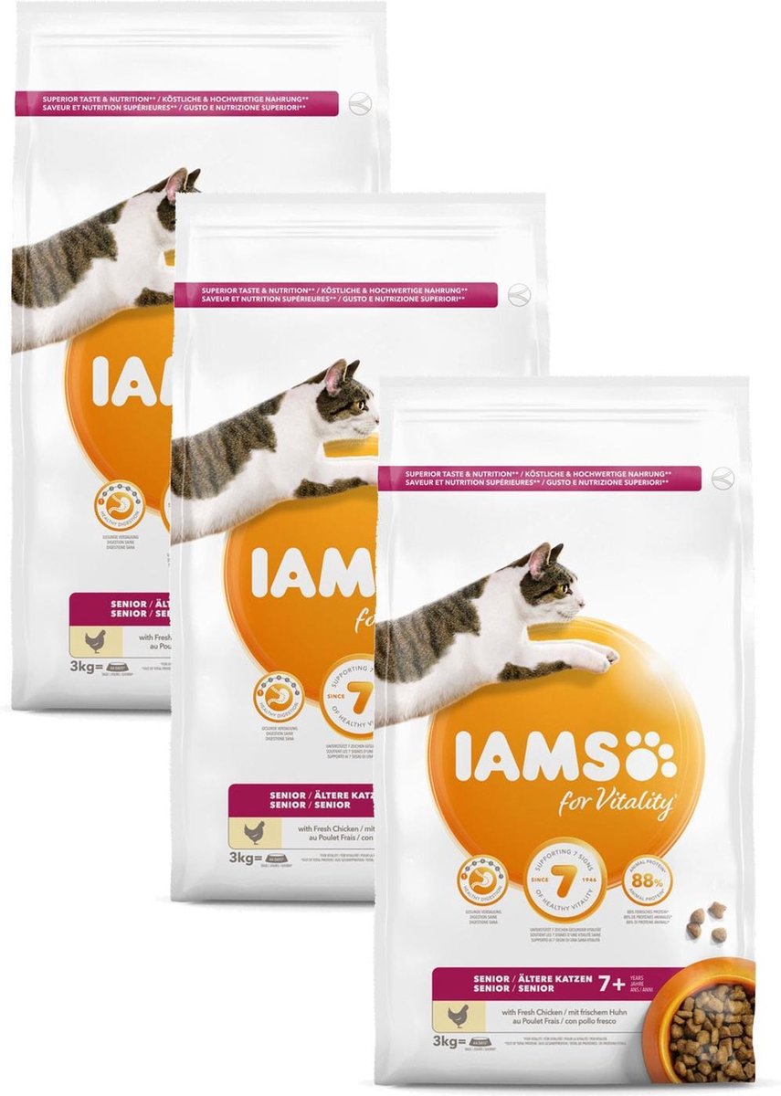 IAMS Iams Cat Senior 3 kg - Kattenvoer - 3 x Kip
