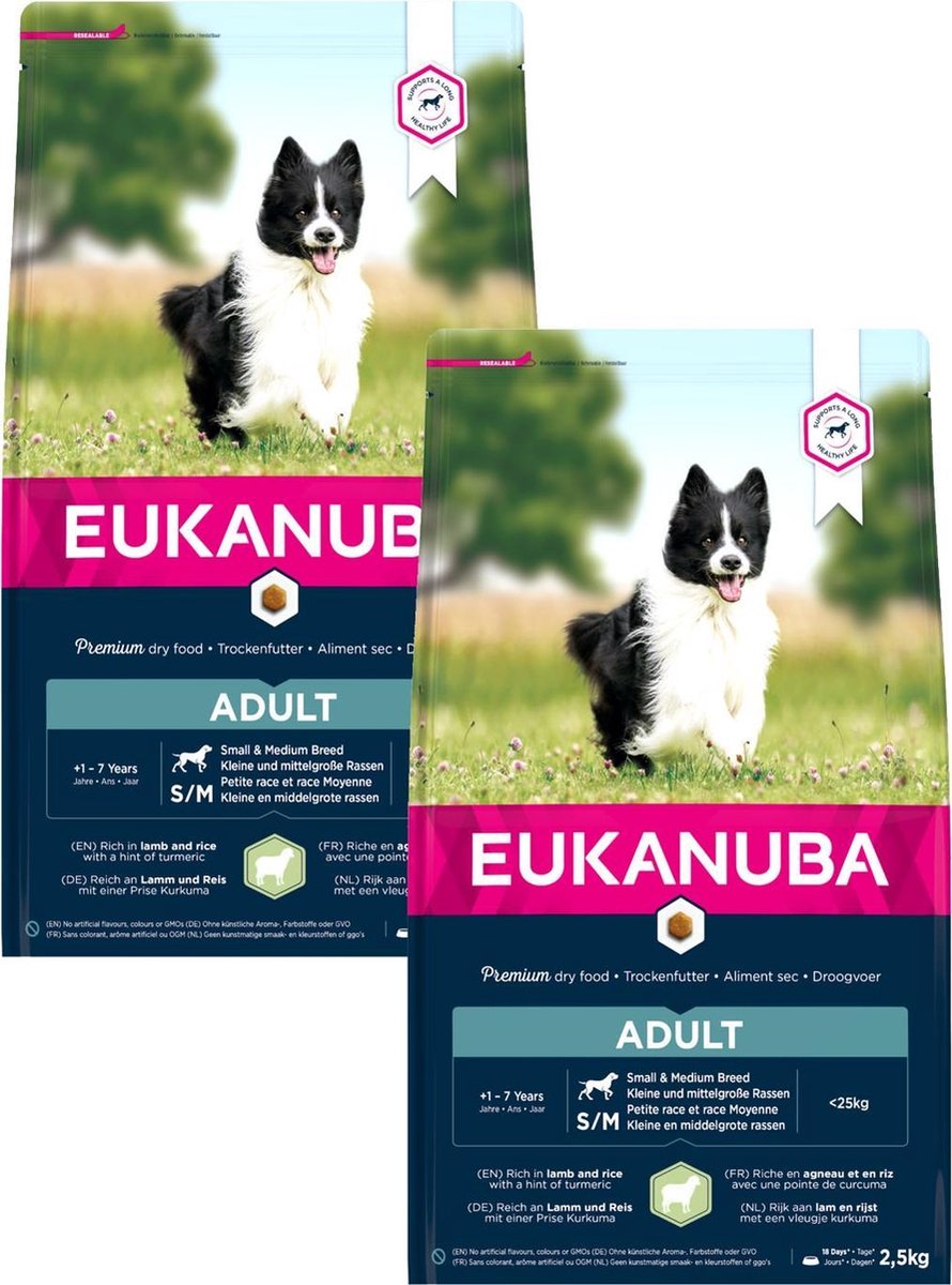 Eukanuba Adult Small/Medium Breed Lam&Rijst - Hondenvoer - 2 x 2.5 kg