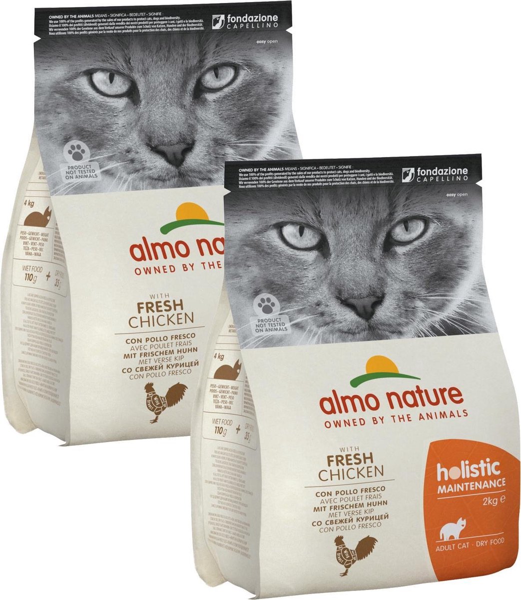 Almo Nature Cat Holistic Adult - Kattenvoer - 2 x Kip Rijst 2 kg Holistic