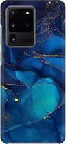 Samsung Galaxy S20 Ultra - Hard Case - Deluxe - Fully Printed - Marmer - Blauw - Goud