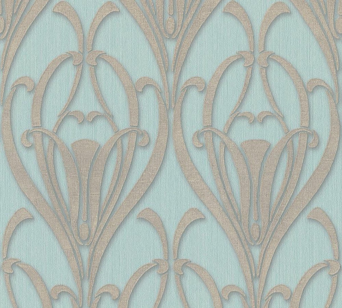 ART DECO BEHANG | Ornamenten Met Glans - turquoise taupe zilver - Livingwalls Mata Hari