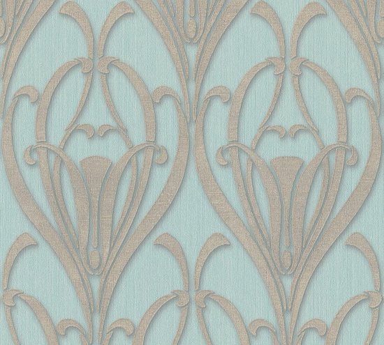 Darts Ontvangst volume ART DECO BEHANG | Ornamenten Met Glans - turquoise taupe zilver -  Livingwalls Mata Hari | bol.com