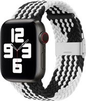 By Qubix Braided nylon bandje - Zwart - Wit - Geschikt voor Apple Watch 38mm - 40mm - 41mm - Compatible Apple watch bandje - smartwatch bandje nylon