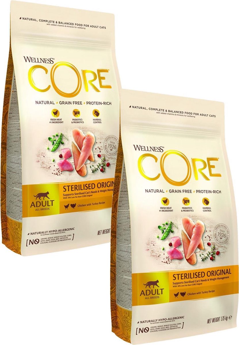 Wellness Core Grain Free Cat Sterilised Kip&Kalkoen – Kattenvoer – 2 x 1.75 kg