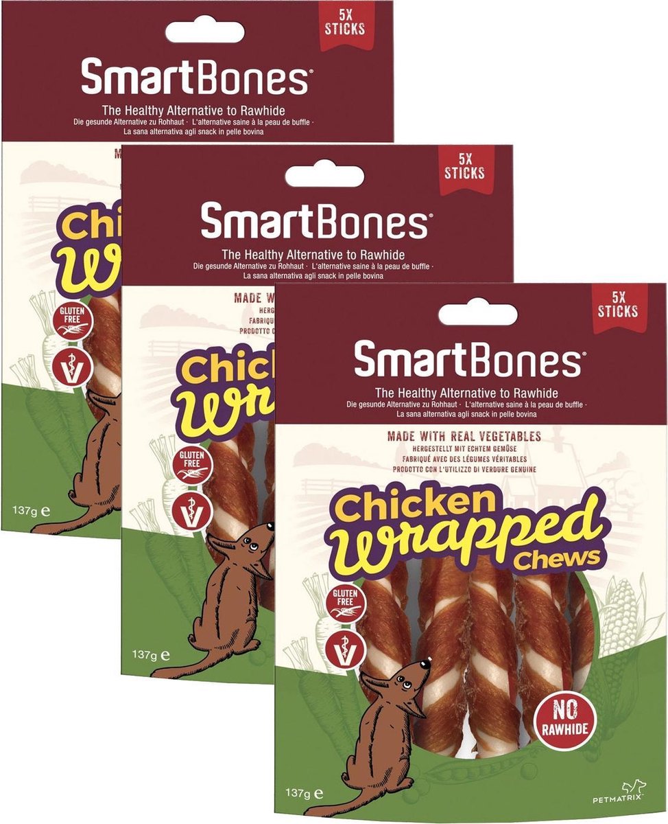 Smartbones Chicken Wrap Sticks - Hondensnacks - 3 x Kip 5 stuks