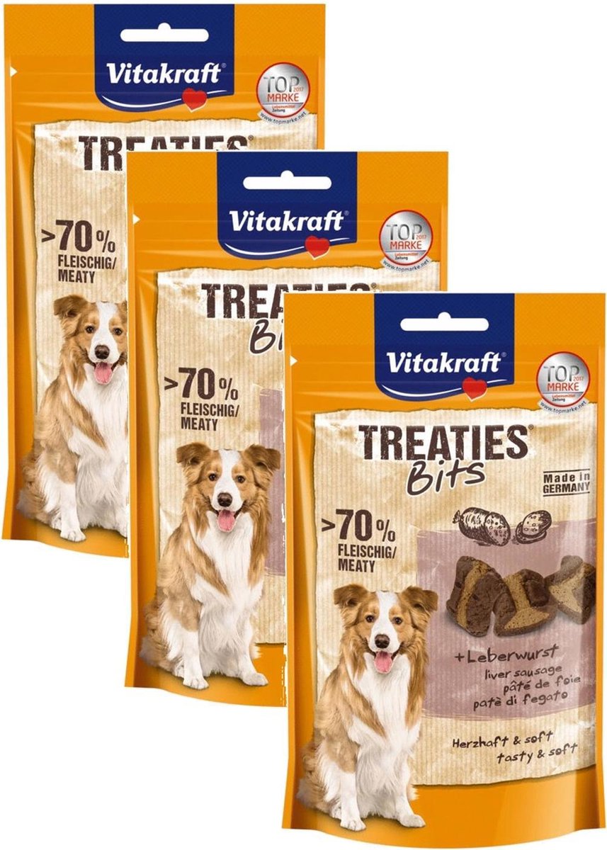 Vitakraft Treaties Bits Leverworst Hond Snack 3 x 120 gr bol