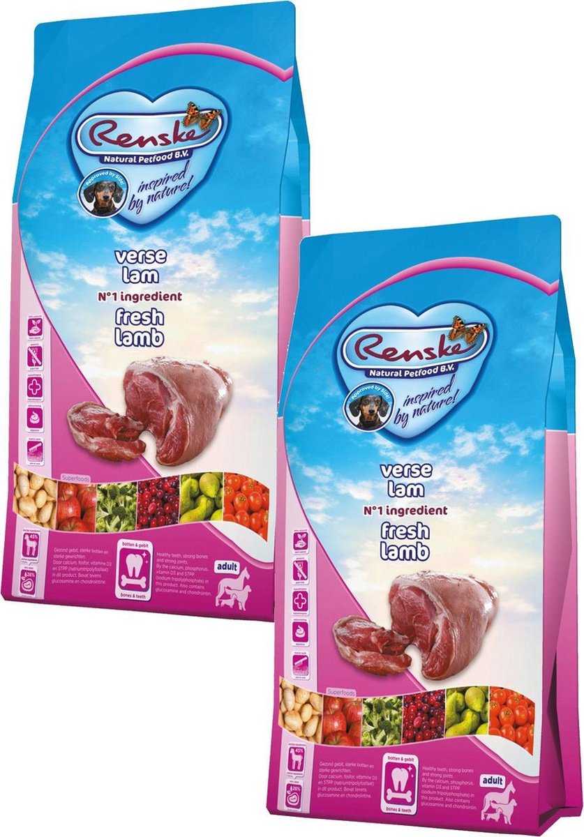 Renske Adult Lam - Hondenvoer - 2 x 2 kg Graanvrij