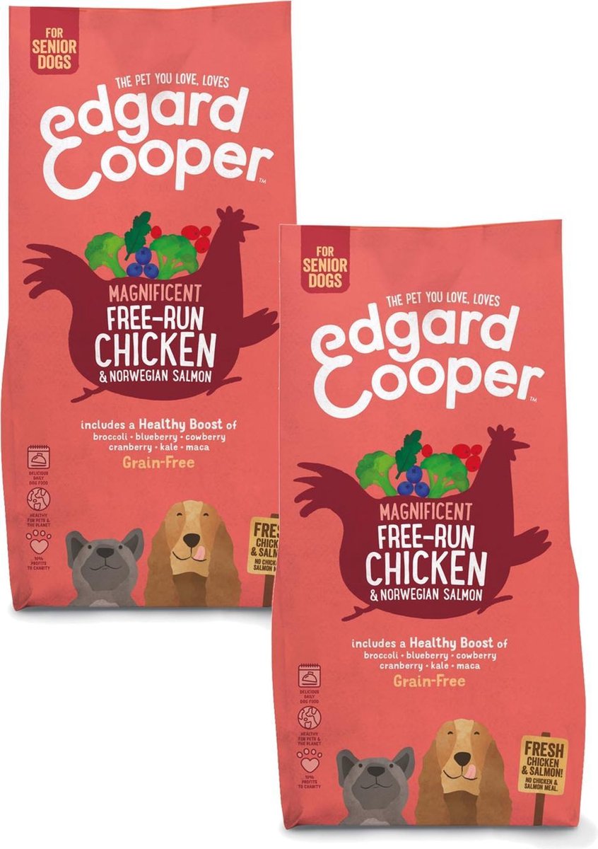 Edgard & Cooper Free-Run Chicken Senior Kip&Zalm&Broccoli – Hondenvoer – 2 x 7 kg Graanvrij