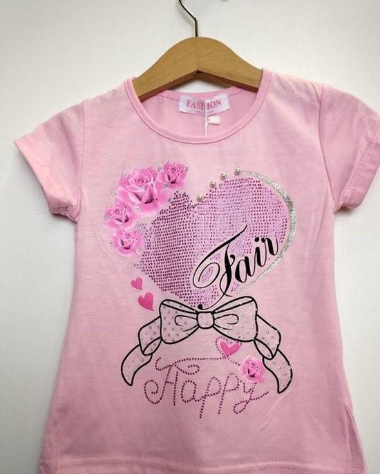 Les Filles T-shirt Happy rose clair 110/116