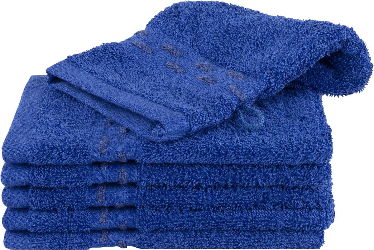 Homéé washandjes golf jacquard 550g. m² 15x22cm 100% katoen badstof set van 6 stuks royal blauw
