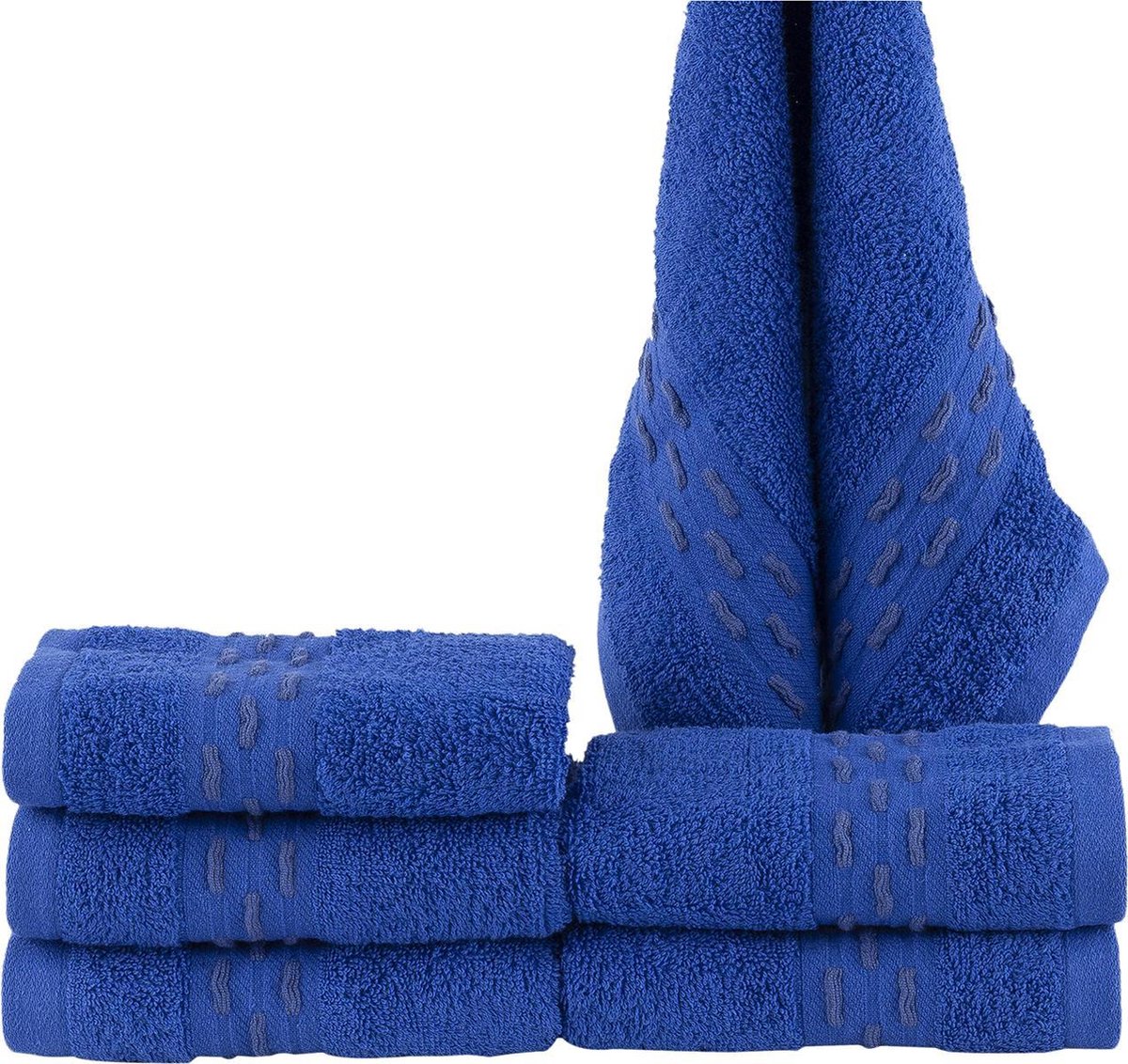 Homéé gastendoekjes golf jacquard 550g. m² 30x50cm 100% katoen badstof set van 6 stuks royal blauw