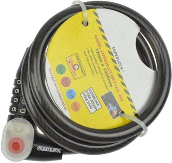 Stahlex Kabel cijferslot met LED-verlichting - 12 x 1000 mm - Stootvast kunststof - Dikke staalkabel van Stahlex — afbeelding 5
