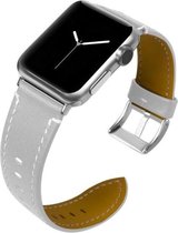 Geschikt voor Apple Watch bandje 42 / 44 / 45 mm - Series 1 2 3 4 5 6 7 SE - Smartwatch iWatch horloge band - 42mm 44mm 45mm - Fungus - PU Leer - Grijs - Stiksel