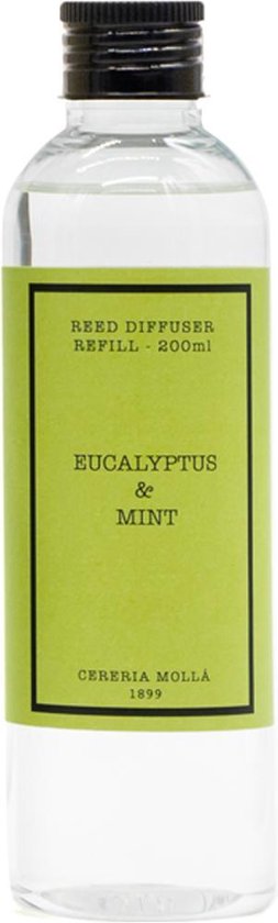 Cereria Mollà 1899 Refill Navulling Eucalyptus & Mint 200 ml voor geurstokjes navulverpakking