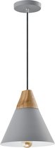 QUVIO Hanglamp Scandinavisch - Lampen - Plafondlamp - Verlichting - Keukenverlichting - Lamp - Kegellamp - E27 fitting - Voor binnen - Met 1 lichtpunt - Aluminium - Hout - D 22 cm - Grijs en 
