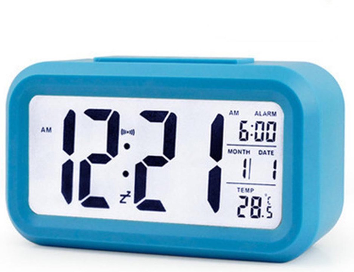 TKMARS Digitale Wekker - Alarm Klok met Temperatuur, Kalender en LED Verlichting - Blauw