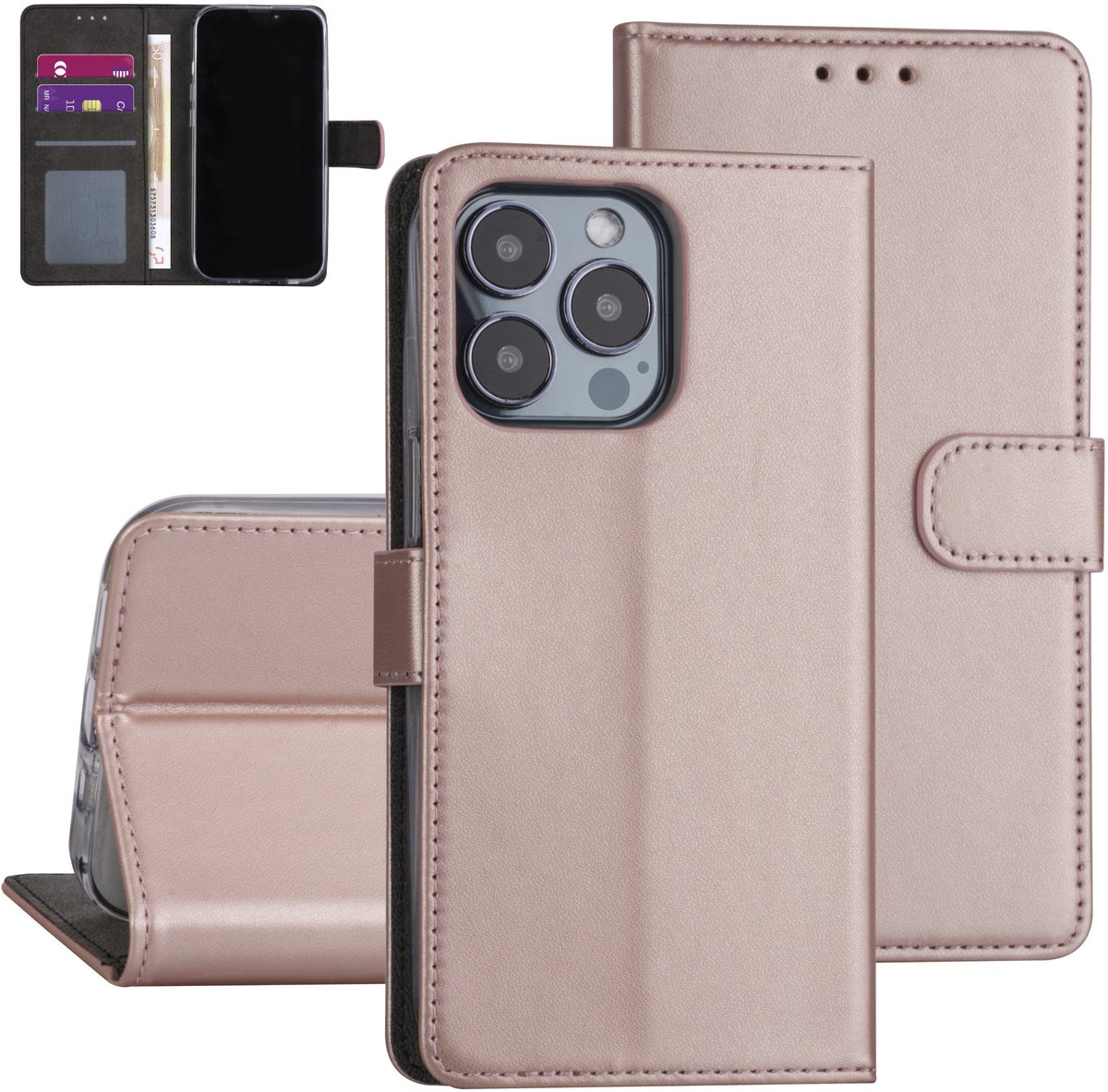Rose Gold hoesje voor iPhone 13 Pro - Booktype - Pasjeshouder - Magneetsluiting