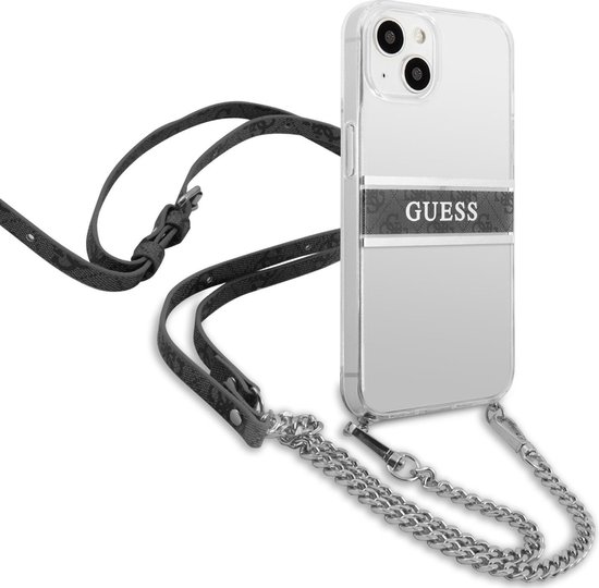 Coque transparente Guess - Hardcase Backcover - iPhone 13 Mini - Rayure grise 4G - Bandoulière