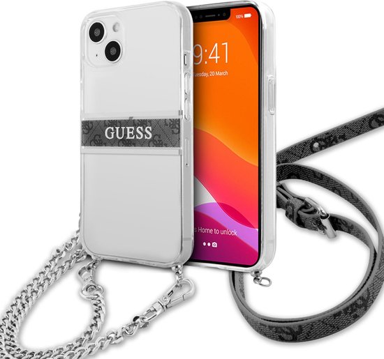 Coque transparente Guess - Hardcase Backcover - iPhone 13 Mini - Rayure grise 4G - Bandoulière