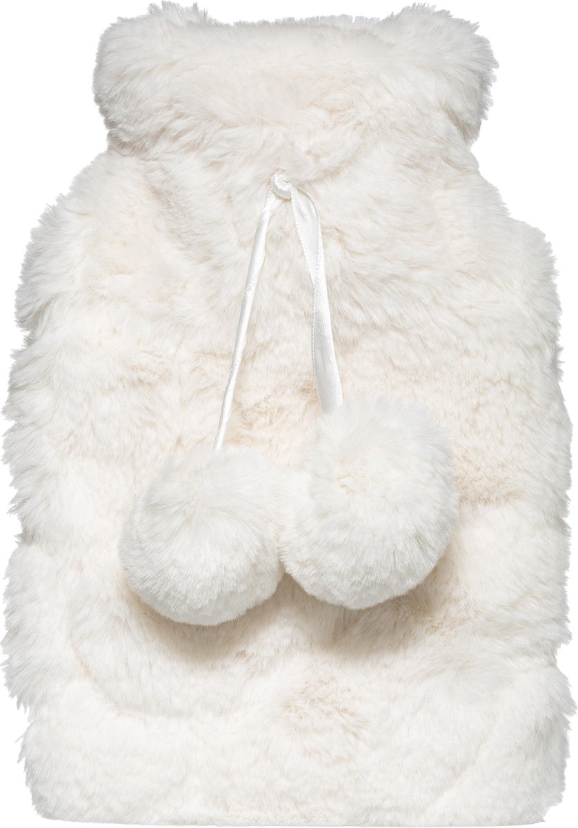 Goedkoopste Warmwater kruik met faux bont hoes cr¨me 280 ml - warmwaterkruik - Met pompon
