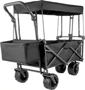 Bolderkar Opvouwbaar - Met Afneembaar Dak - Bolderwagen - Tot 100 Kg - Duwstang En Trekstang - Zwart - Flanner®