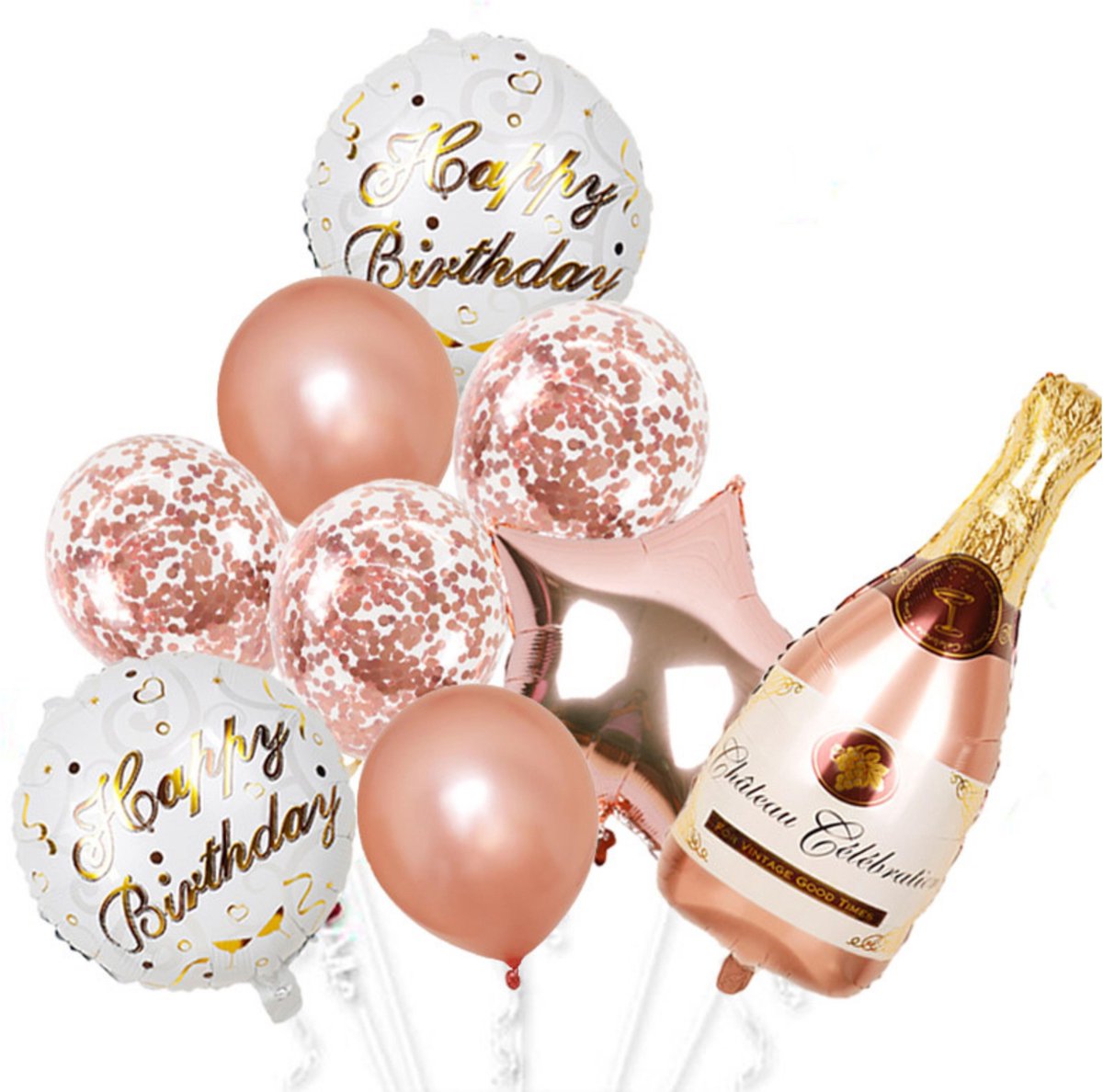 Drank Ballonnen Verjaardag Set voor Vrouwen - Feest Versiering - Champagnefles Ballon - Roze en Witte Verjaardag Versiering - Happy Birthday Ballonnen - Feest Decoratie - 18 Jaar - Verjaardag Decoratie Complete Ballon Set - Duurzame Ballon - Fienosa® - Fienosa