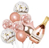 Drank Ballonnen Verjaardag Set voor Vrouwen - Feest Versiering - Champagnefles Ballon - Roze en Witte Verjaardag Versiering - Happy Birthday Ballonnen - Feest Decoratie - 18 Jaar - Verjaardag Decoratie Complete Ballon Set - Duurzame Ballon - Fienosa®