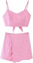 Emilie scarves - rok -  short - top - combi set - geruit roze wit