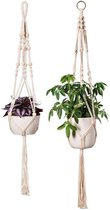 Fienosa - Hangpot - Plantenhanger - Plantenhanger Macrame - Kerstcadeau - Set van 2 - Wit - Knopen - Luxe Gevlochten Touw - met Ophang haken -Plantenpothanger