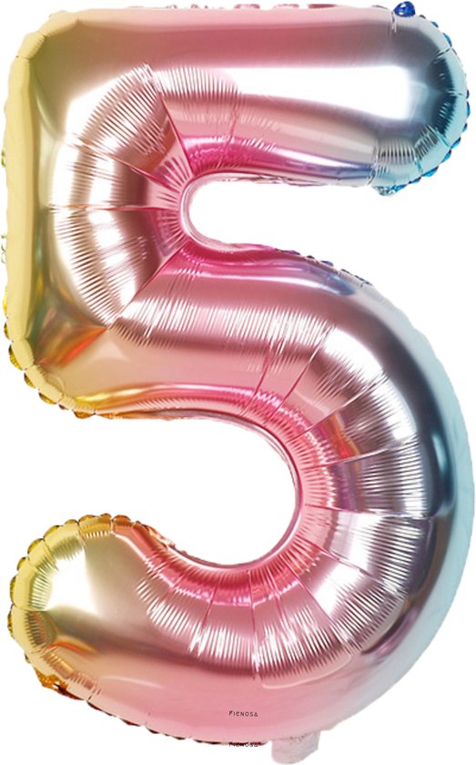 Fienosa Cijfer Ballonnen nummer 5 - Regenboog kleuren - 82 cm - 15 - 25 - 35 - 45 - 50 - 55 - 65 - 75 - 85 - 95