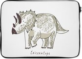 Laptophoes 14 inch - Kinderkamer - Triceratops - Dinosaurus - Jongens - Meiden - Kids - Laptop sleeve - Binnenmaat 34x23,5 cm - Zwarte achterkant