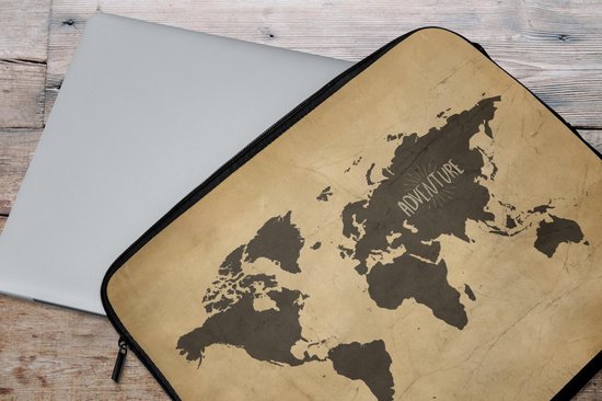 Housse pour ordinateur portable 15 pouces - Carte du Wereldkaart - Rétro - Marron - Housse pour ordinateur portable