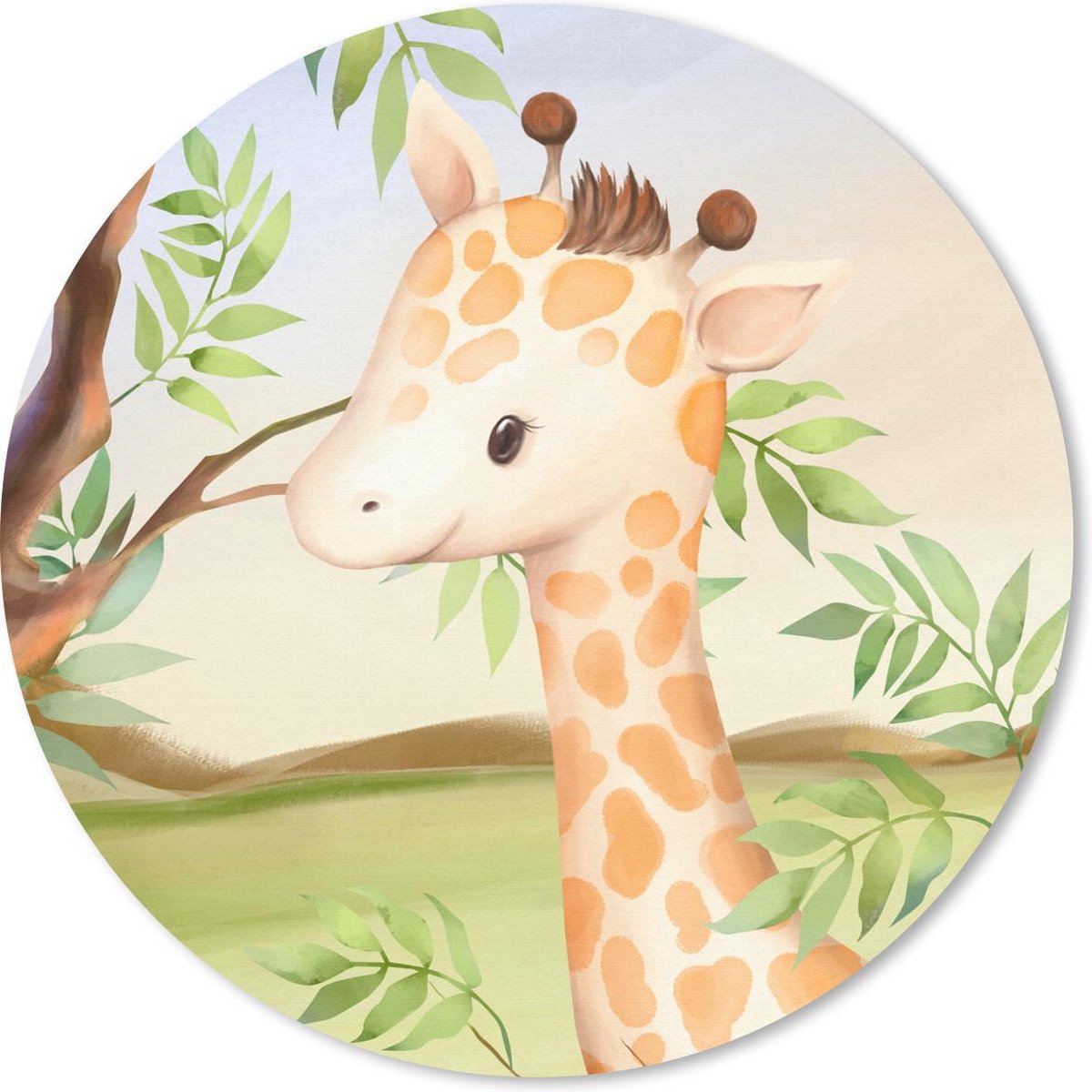 Muismat rond 40x40 cm - Mousepad Jungle - Giraf - Bladeren - Ronde muismatten