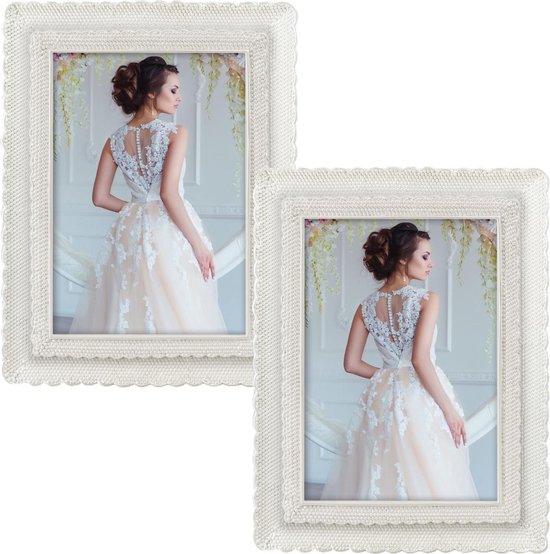2x stuks kunststof fotolijst parel wit geschikt voor een foto van 20 x 25 cm